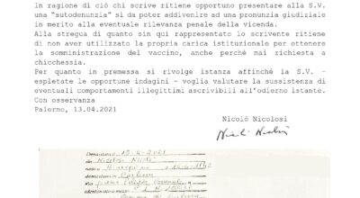 Vaccini, l’autodenuncia del sindaco Nicolosi